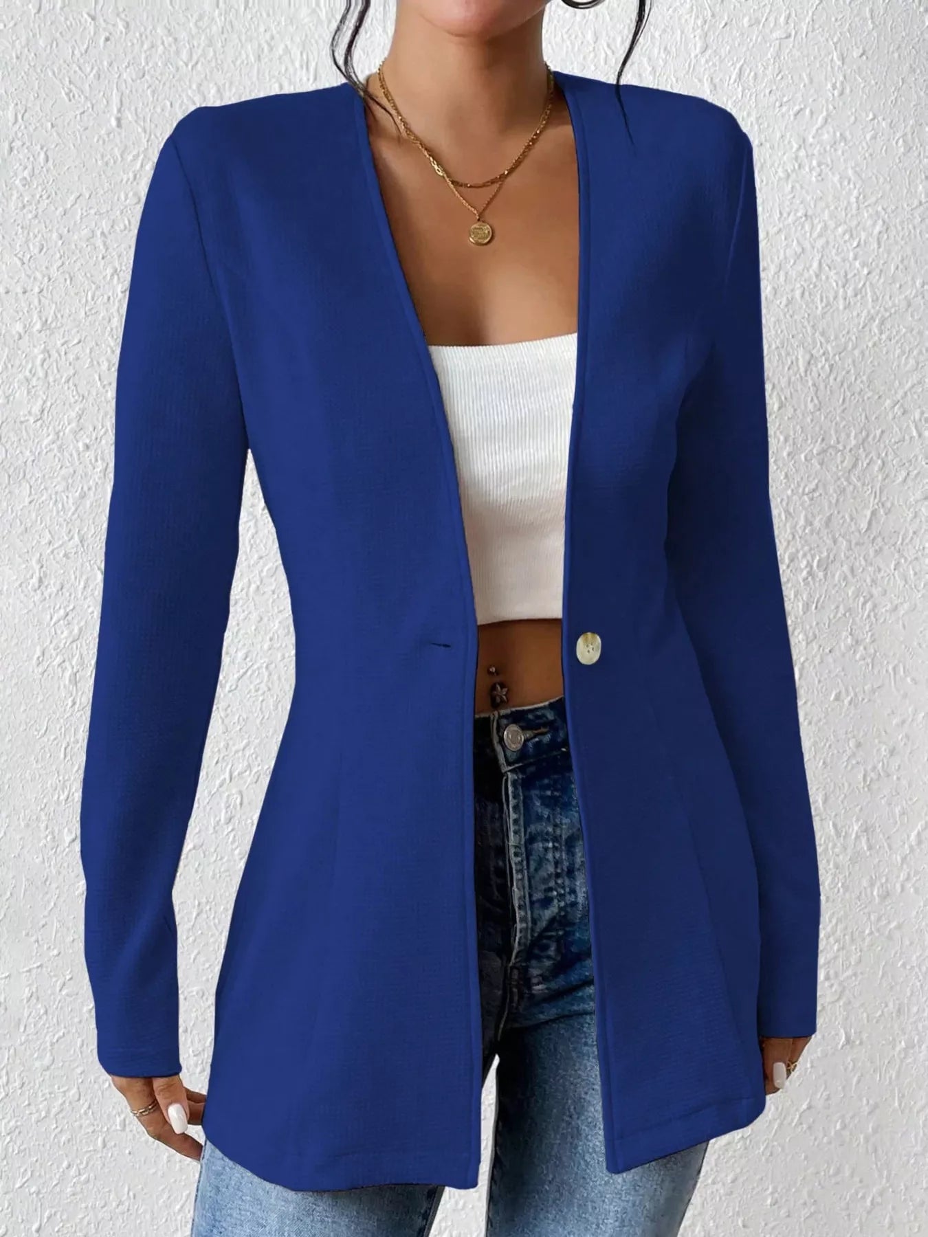 Fashorio Blazers Blue / S One Button Long Sleeve Blazer