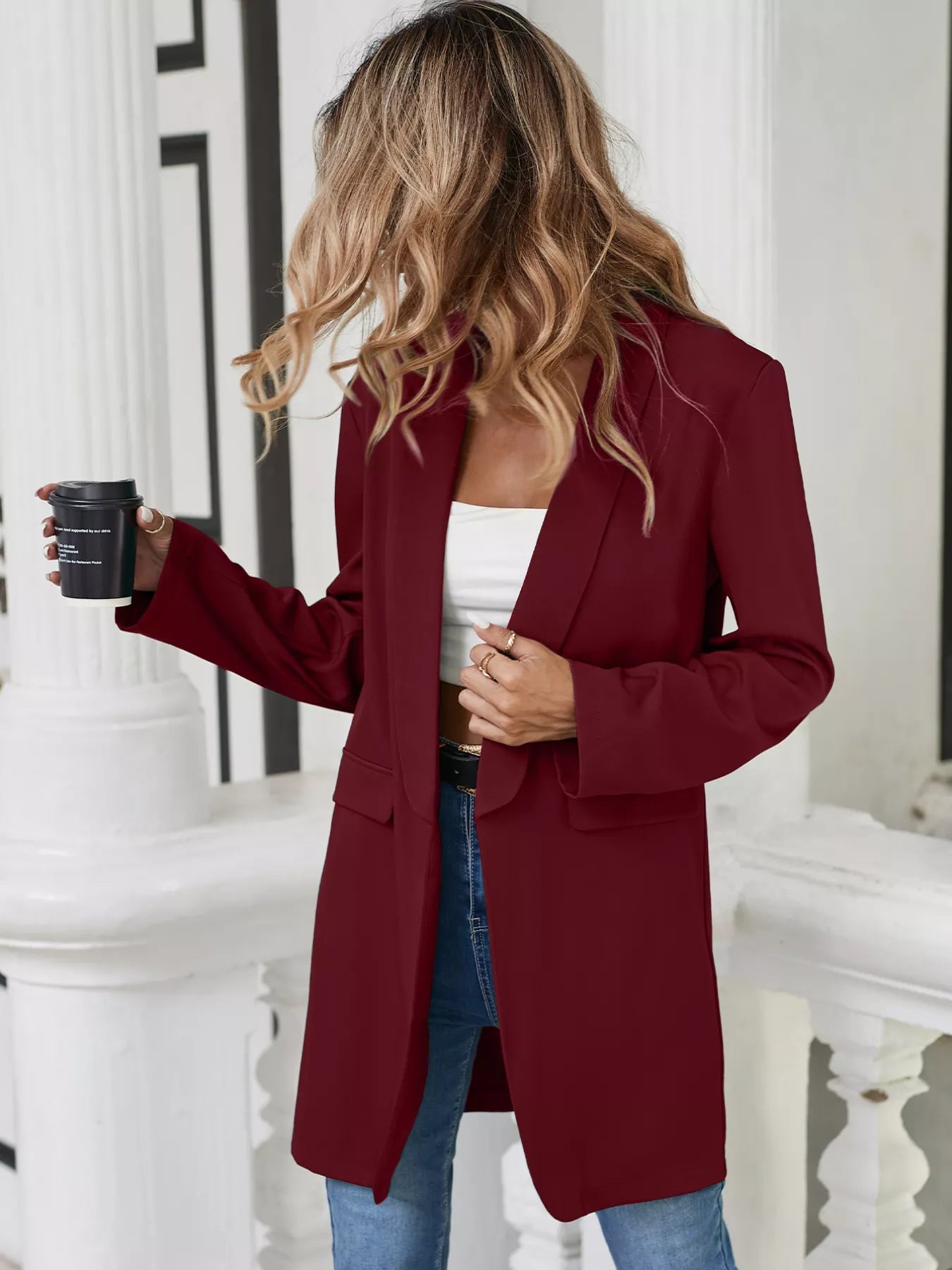 Fashorio Blazers Burgundy / S Lapel Collar Long Sleeve Blazer
