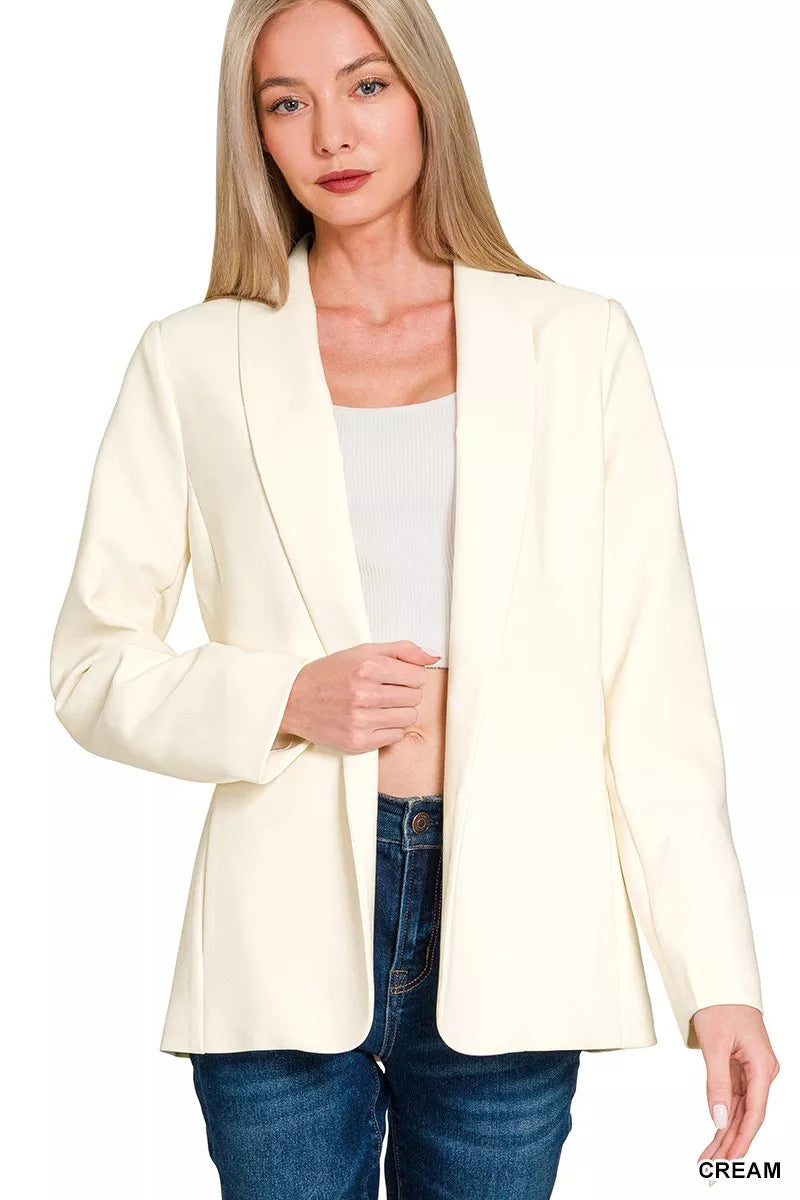 Fashorio Blazers CREAM / S Zenana Woven Long Sleeve Blazer With Lining