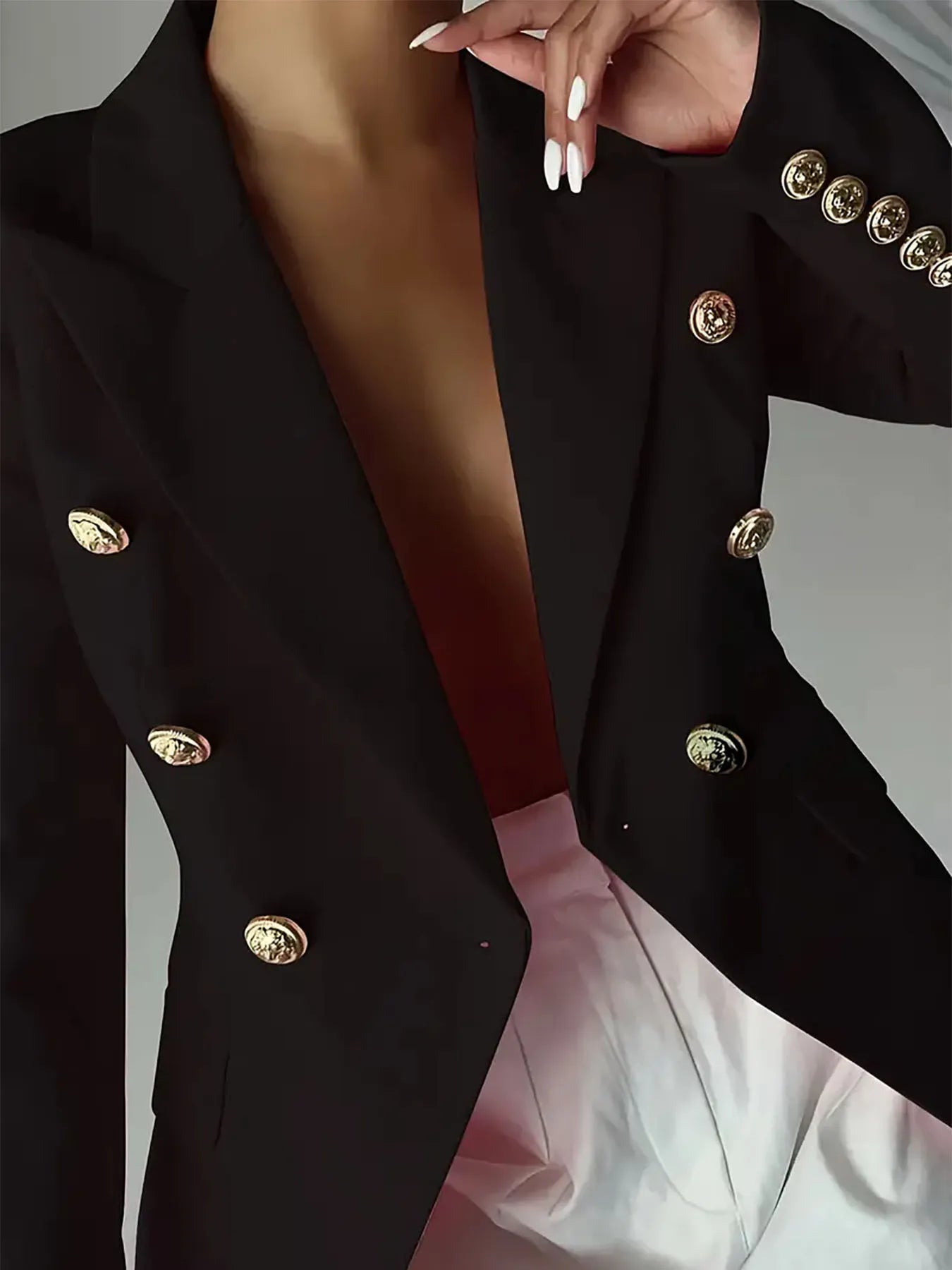 Fashorio Blazers Decor Button Lapel Collar Blazer