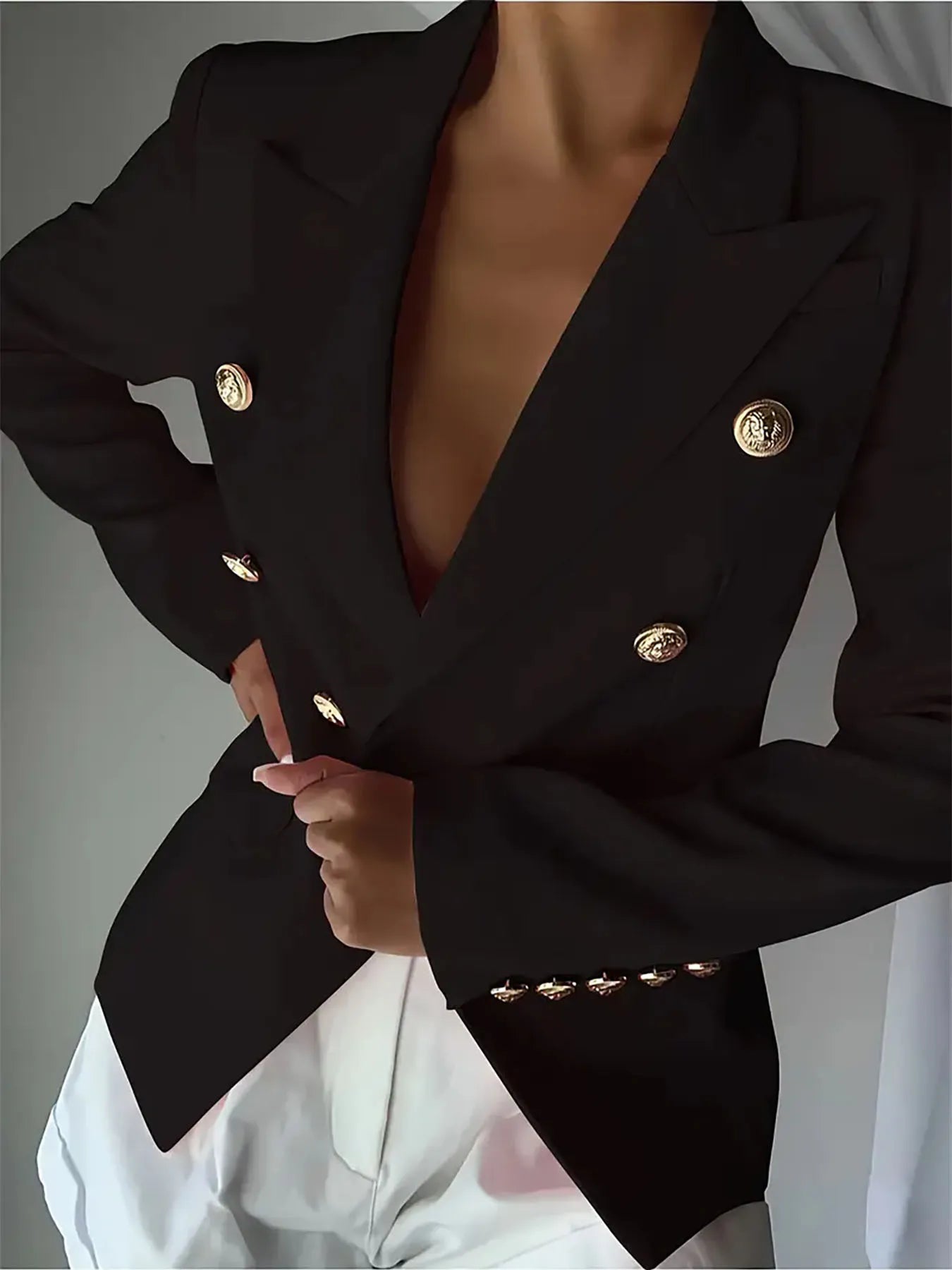 Fashorio Blazers Decor Button Lapel Collar Blazer