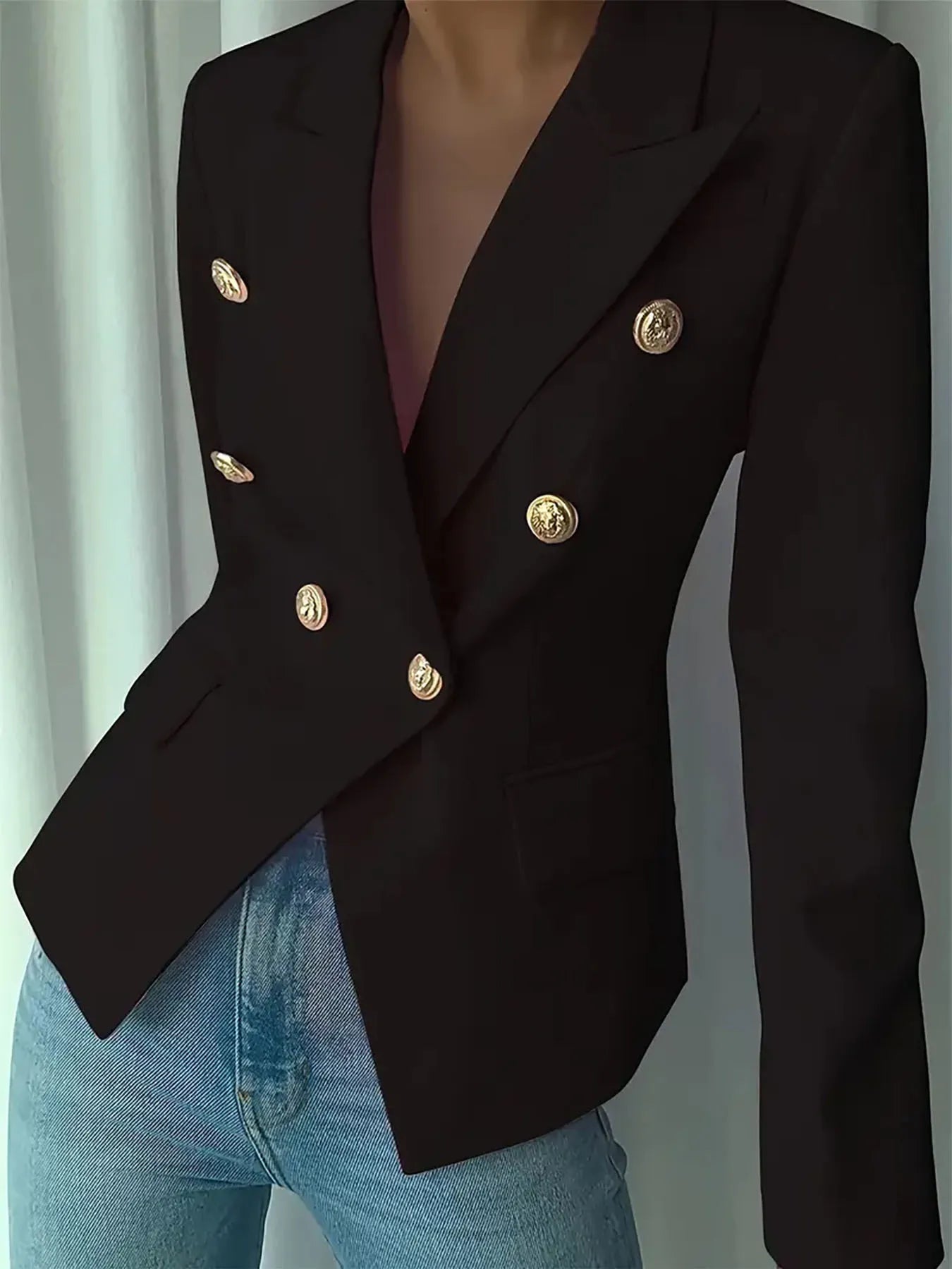 Fashorio Blazers Decor Button Lapel Collar Blazer