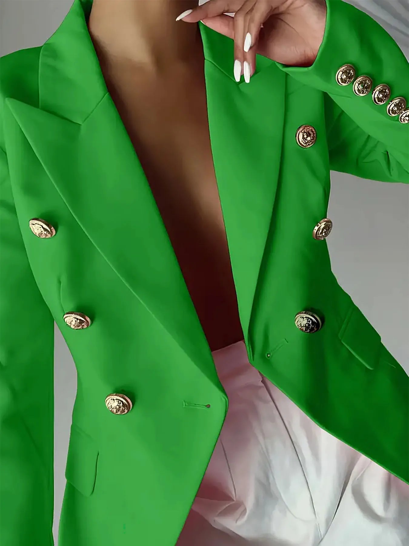 Fashorio Blazers Decor Button Lapel Collar Blazer