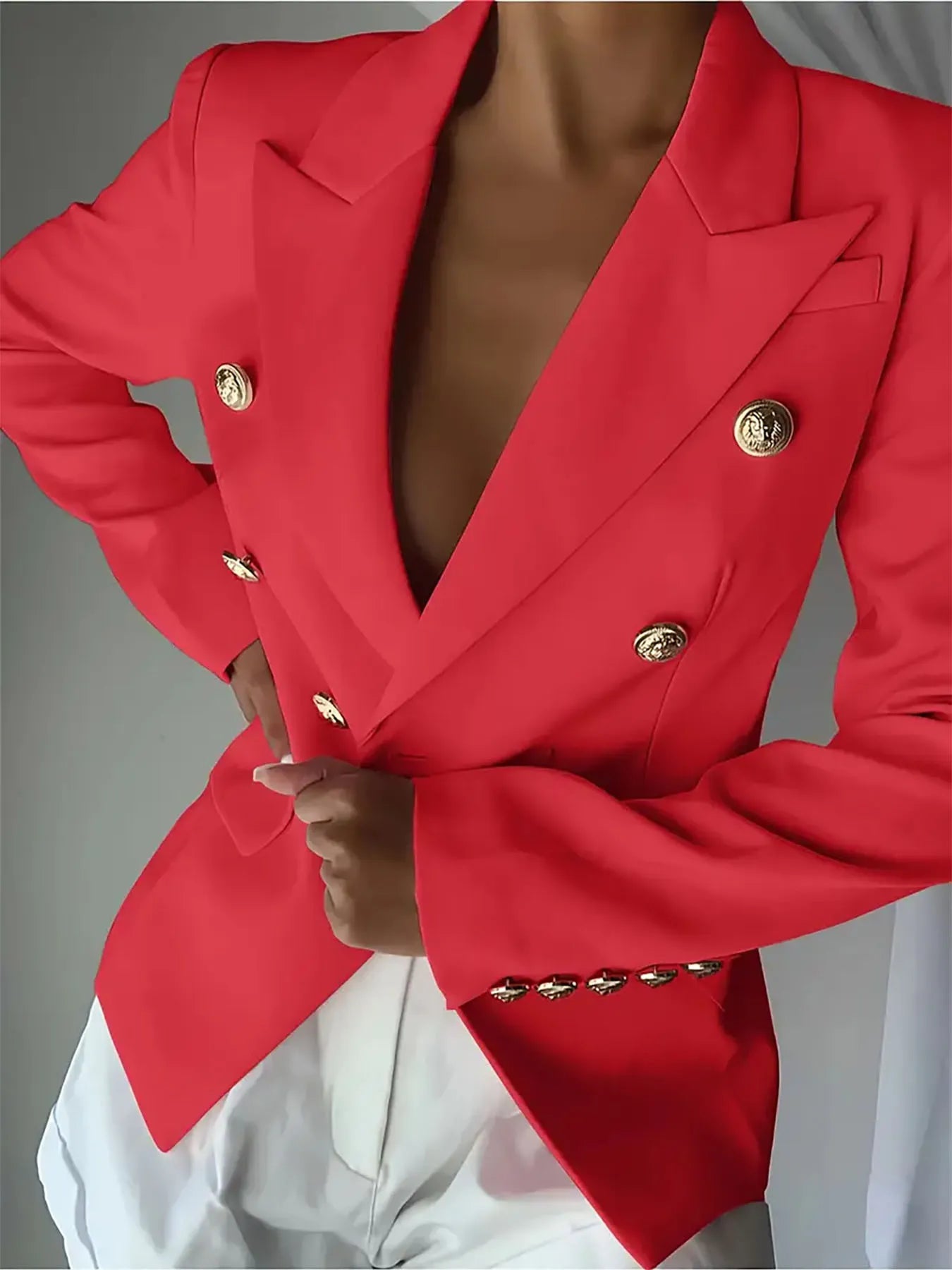 Fashorio Blazers Decor Button Lapel Collar Blazer