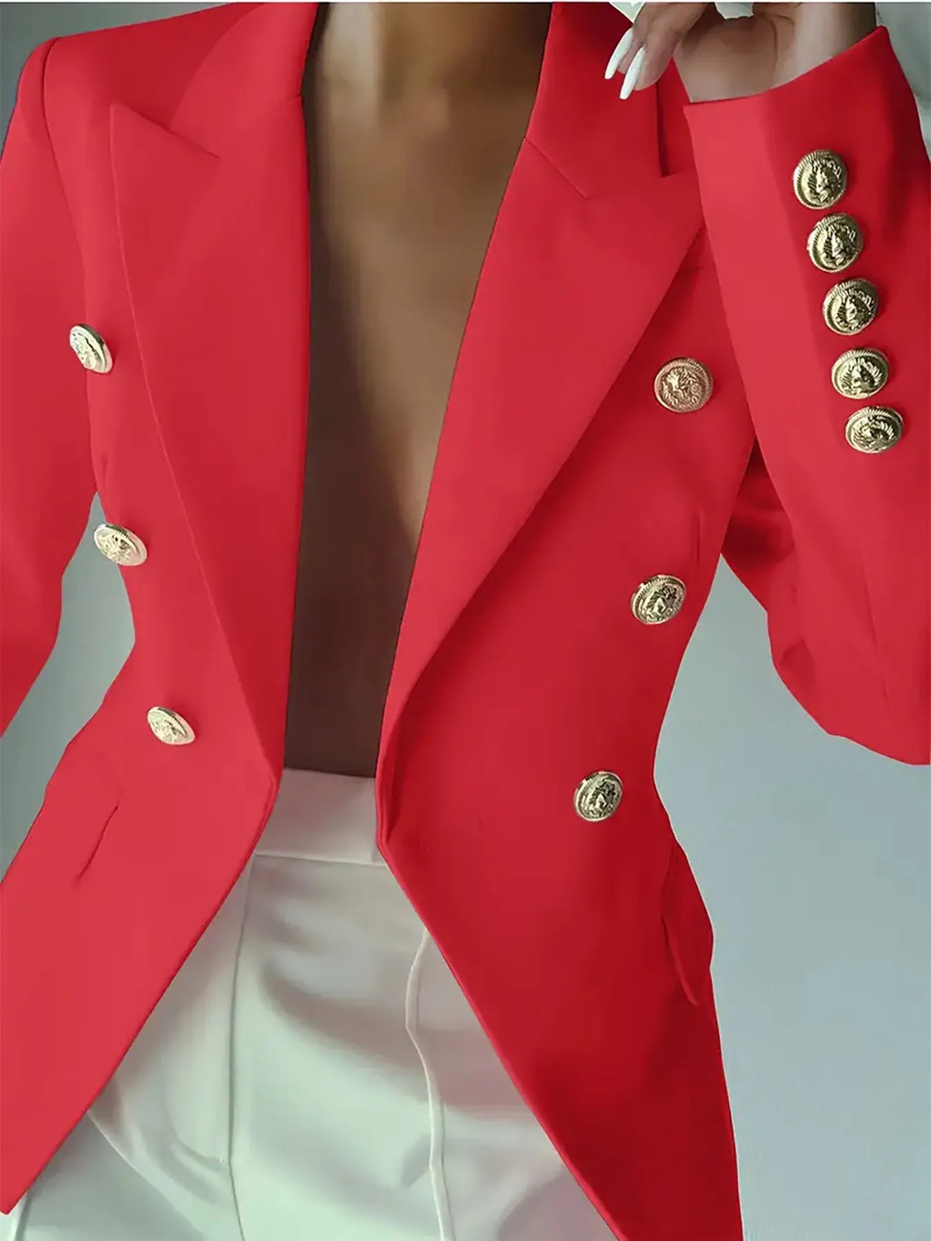 Fashorio Blazers Decor Button Lapel Collar Blazer