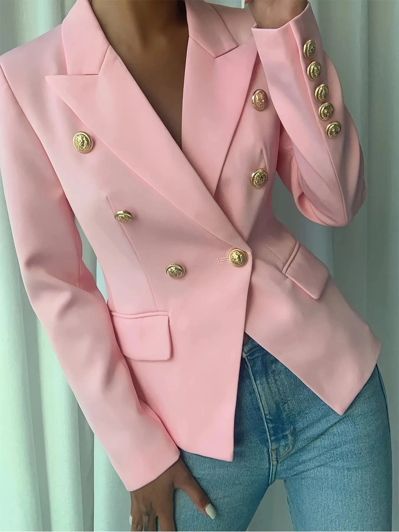 Fashorio Blazers Decor Button Lapel Collar Blazer
