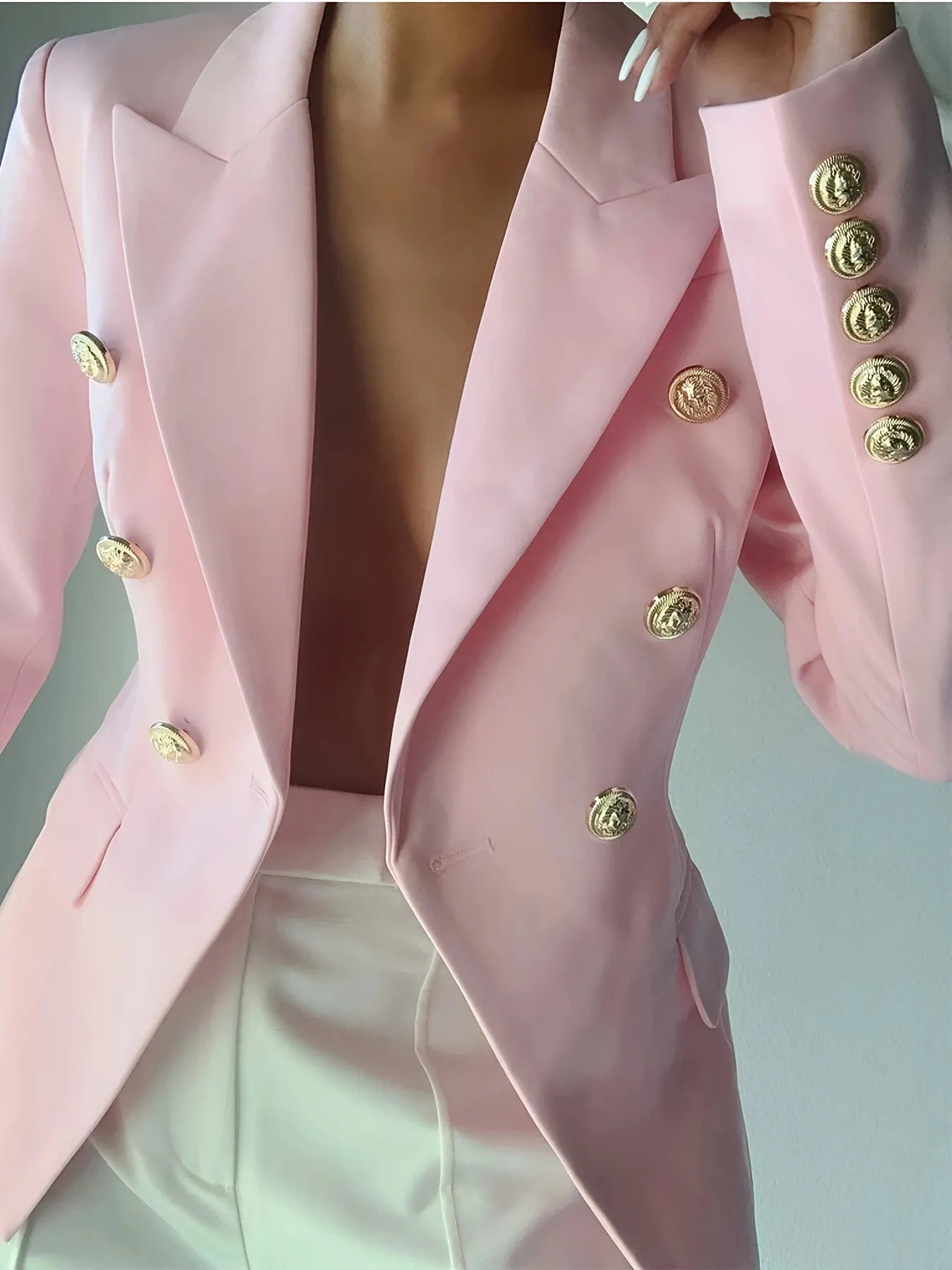 Fashorio Blazers Decor Button Lapel Collar Blazer