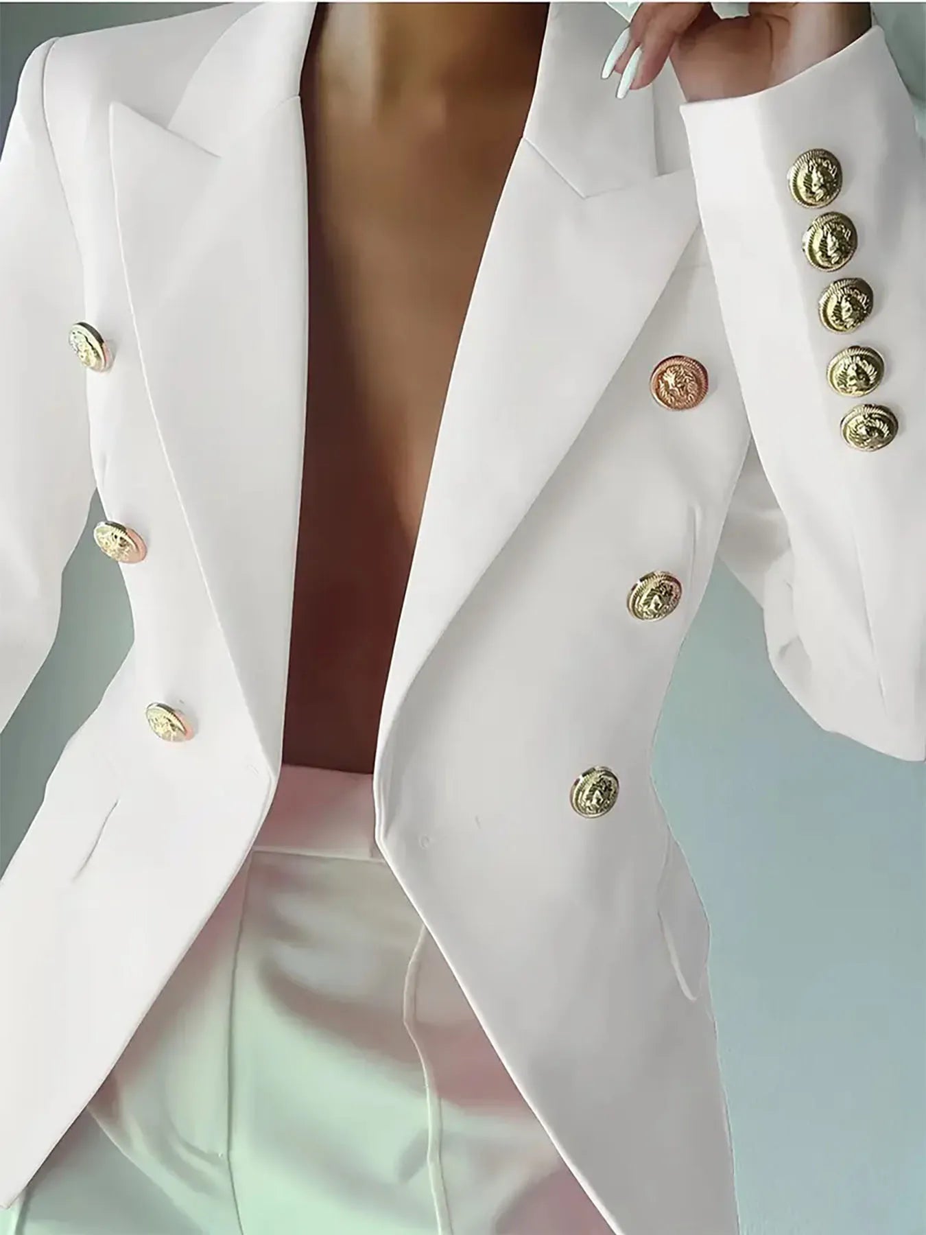 Fashorio Blazers Decor Button Lapel Collar Blazer