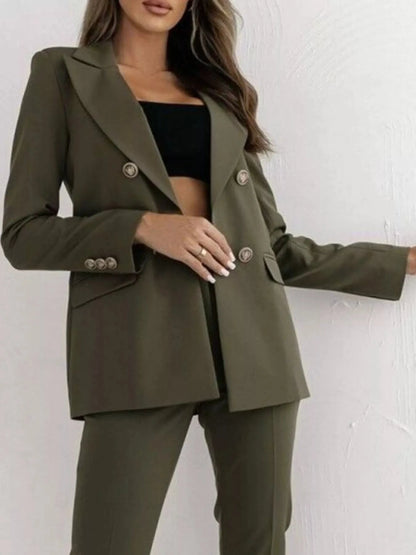 Double-Breasted Lapel Collar Blazer - Fashorio