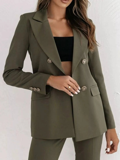 Double-Breasted Lapel Collar Blazer - Fashorio