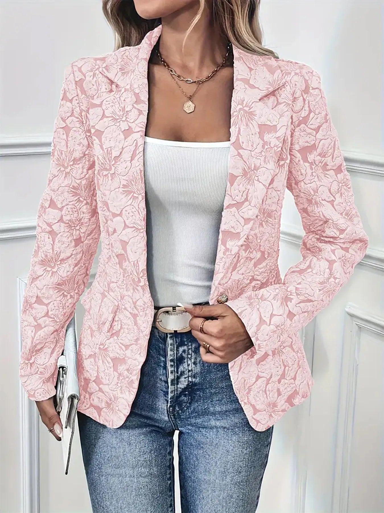 Fashorio Blazers Floral Print Single Button Blazer with Pockets