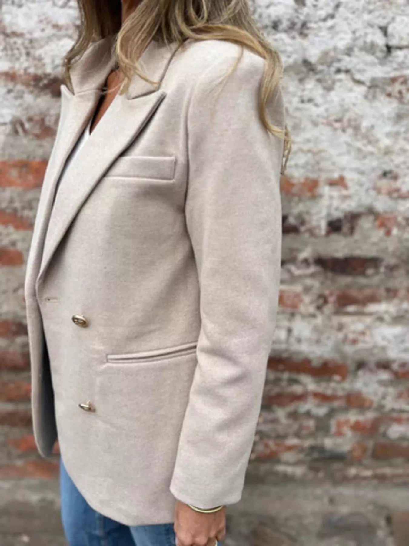Fashorio Blazers Full Size Double Breasted Long Sleeve Blazer Plus Size
