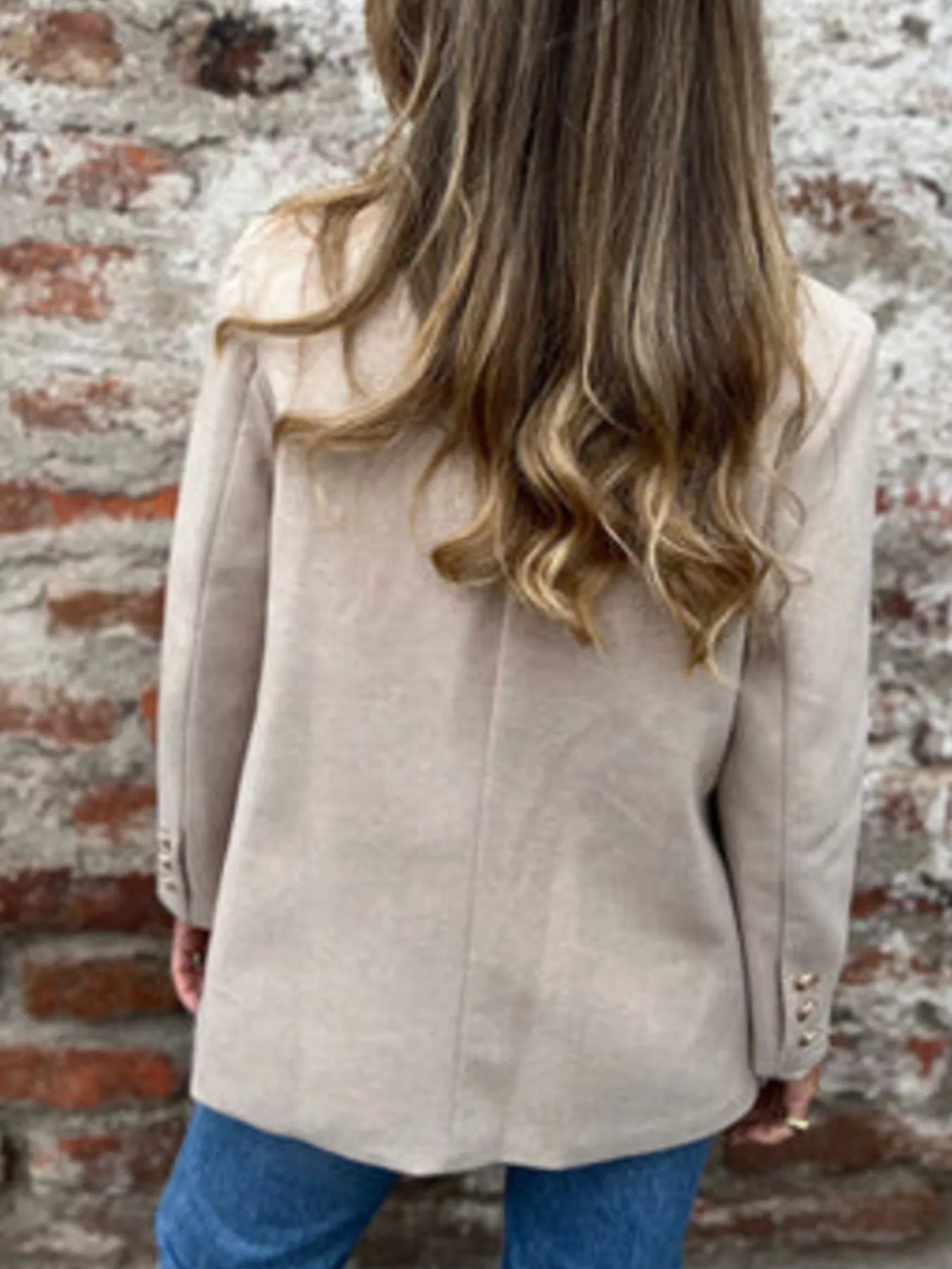 Fashorio Blazers Full Size Double Breasted Long Sleeve Blazer Plus Size