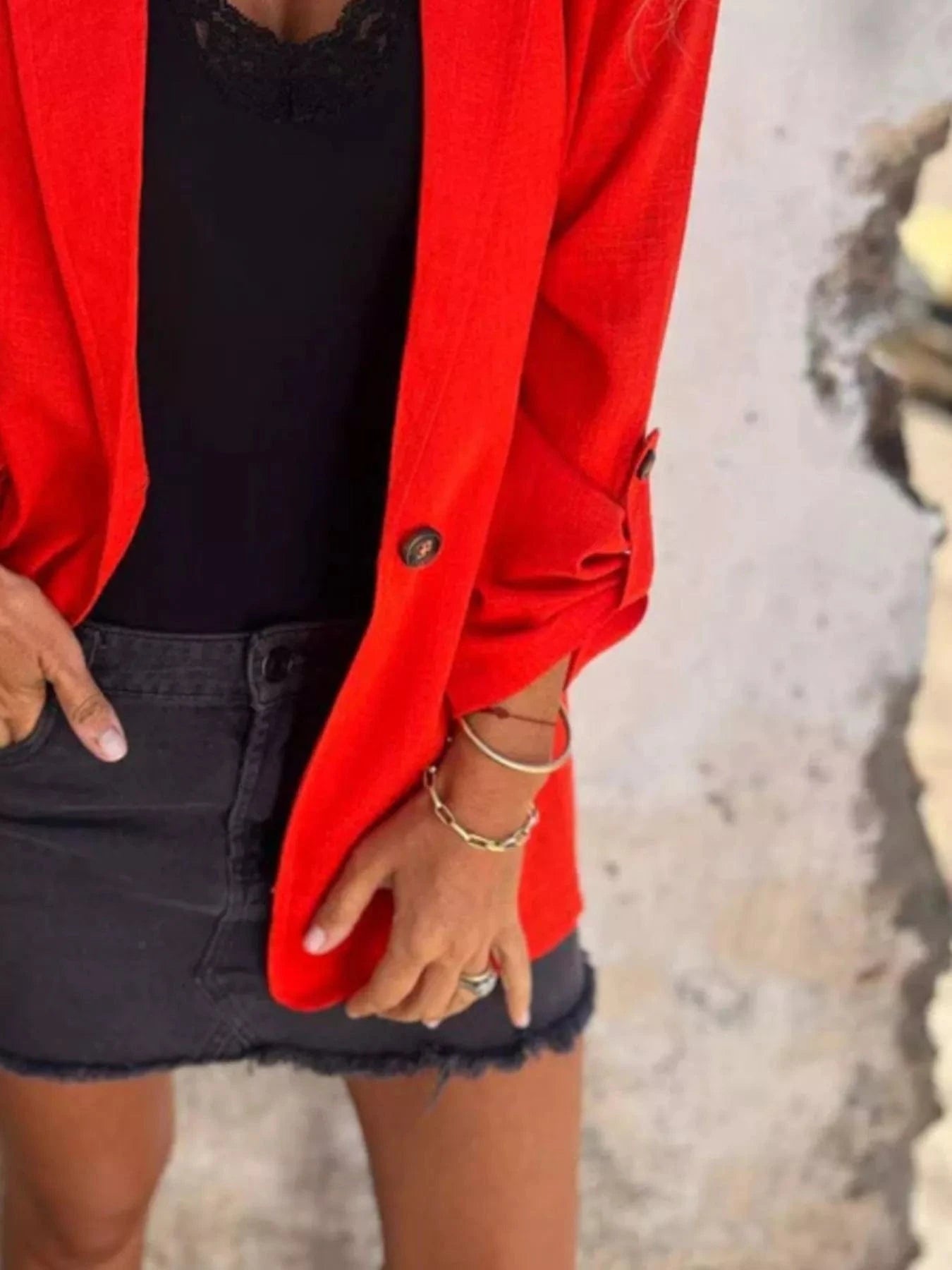 Full Size Lapel Collar Long Sleeve Blazer Plus Size - Fashorio