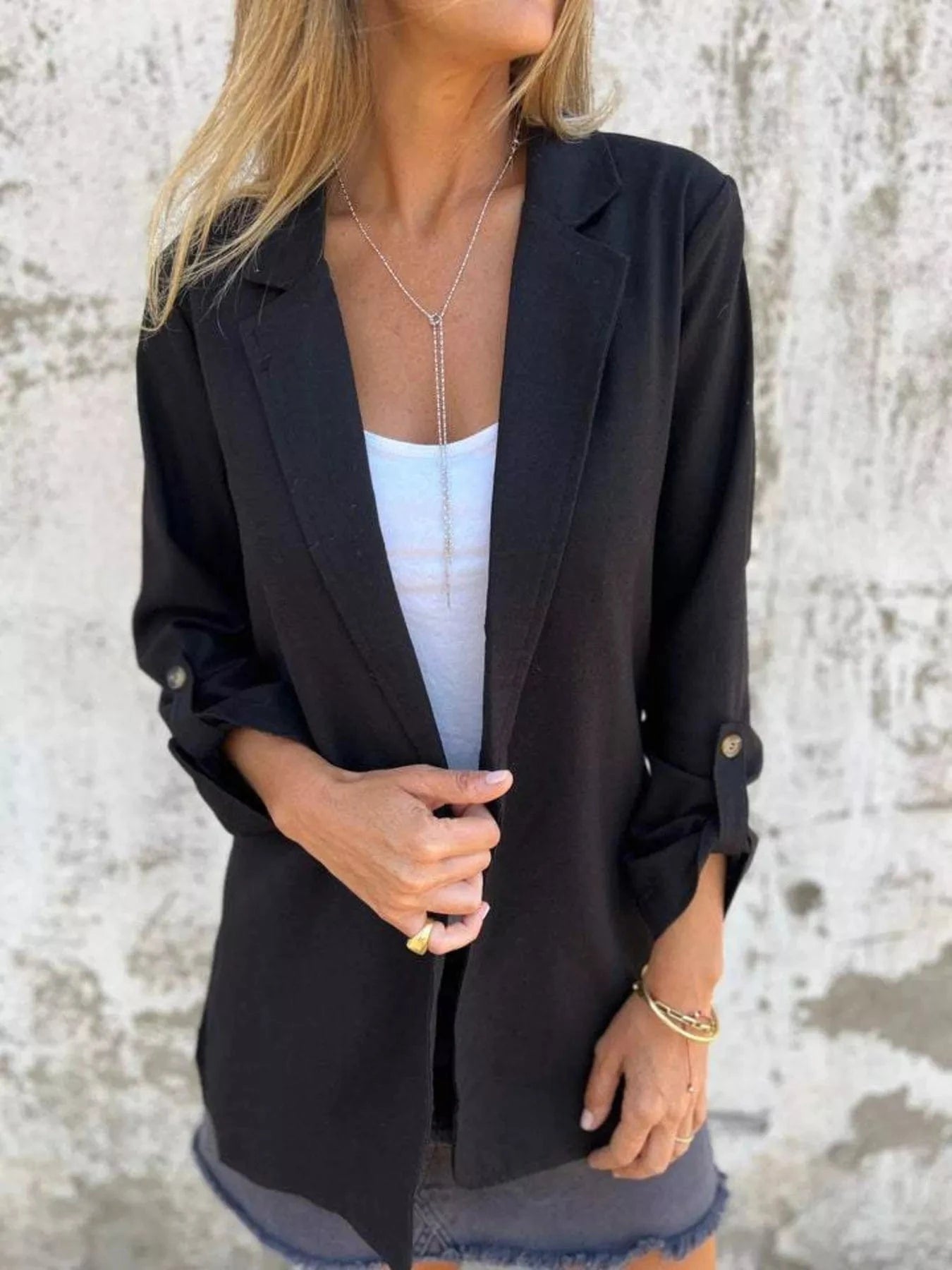Fashorio Blazers Full Size Lapel Collar Long Sleeve Blazer Plus Size