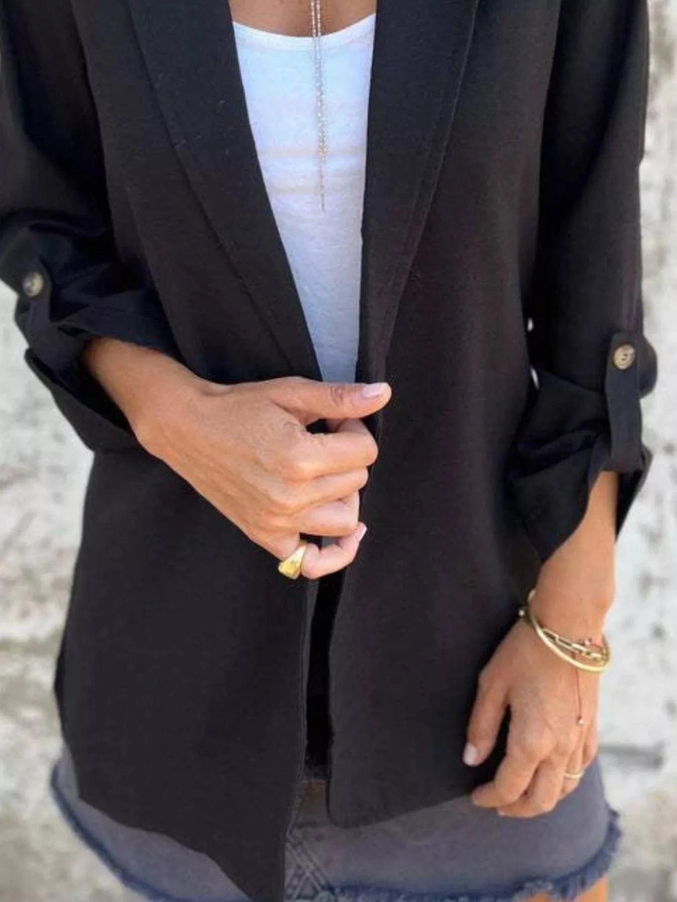 Fashorio Blazers Full Size Lapel Collar Long Sleeve Blazer Plus Size