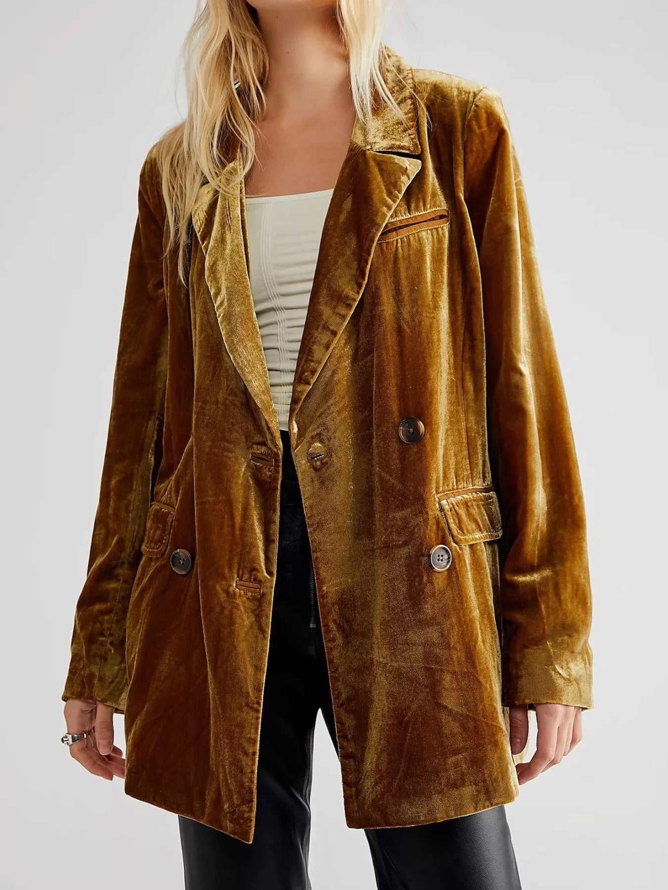 Fashorio Blazers Gold / S Lapel Collar Button Up Blazer