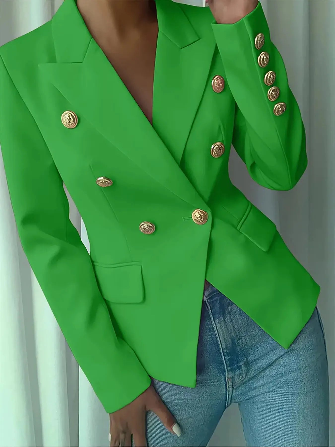 Fashorio Blazers Green / S Decor Button Lapel Collar Blazer