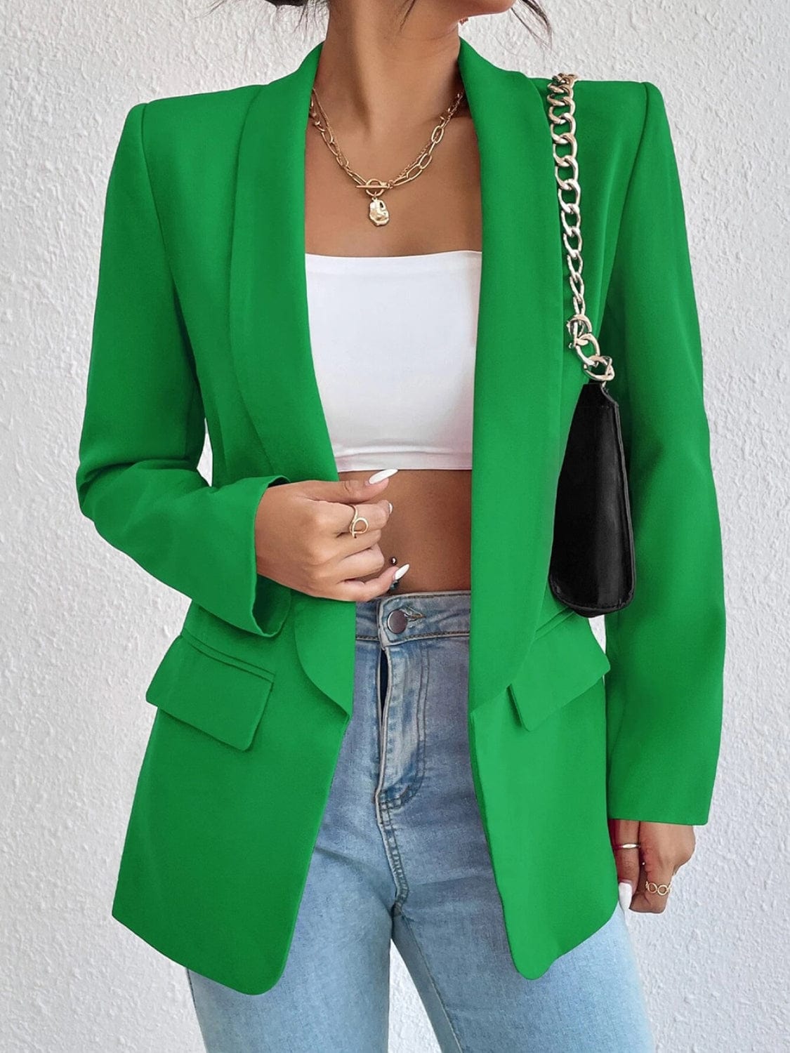 Fashorio Blazers Green / S Shawl Collar Long Sleeve Blazer
