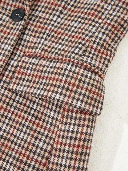 Houndstooth Lapel Collar Blazer - Fashorio