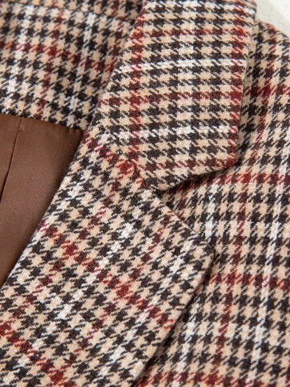 Houndstooth Lapel Collar Blazer - Fashorio