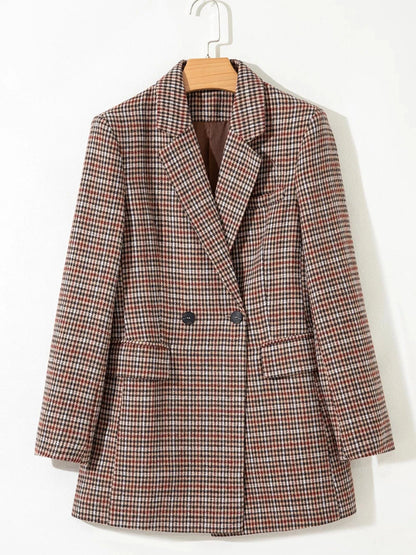 Houndstooth Lapel Collar Blazer - Fashorio