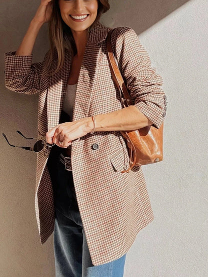 Houndstooth Lapel Collar Blazer - Fashorio