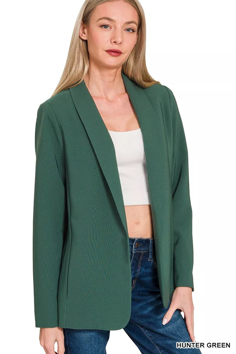 Fashorio Blazers HUNTER GREEN / S Zenana Woven Long Sleeve Blazer With Lining