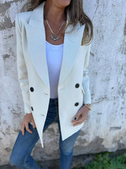 Fashorio Blazers Ivory / S Full Size Collared Neck Long Sleeve Blazer