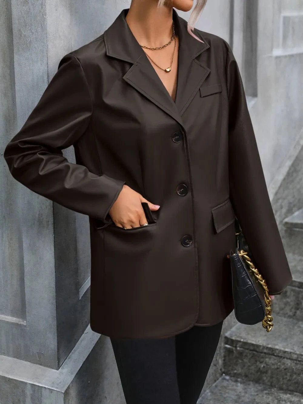 Fashorio Blazers Ivy Lane Pocketed Button Up Collared Neck Blazer