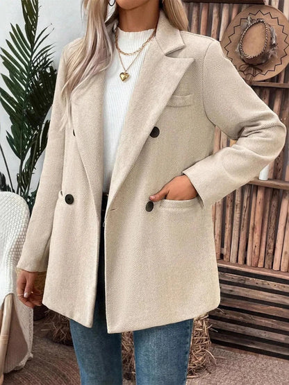 Lapel Collar Long Sleeve Blazer - Fashorio