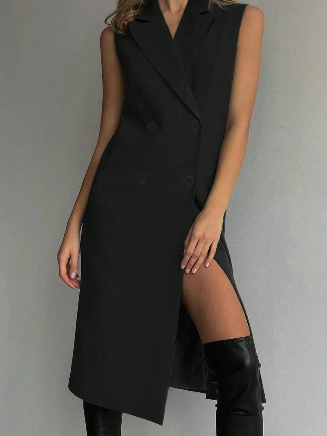 Fashorio Blazers Lapel Collar Sleeveless Longline Blazer