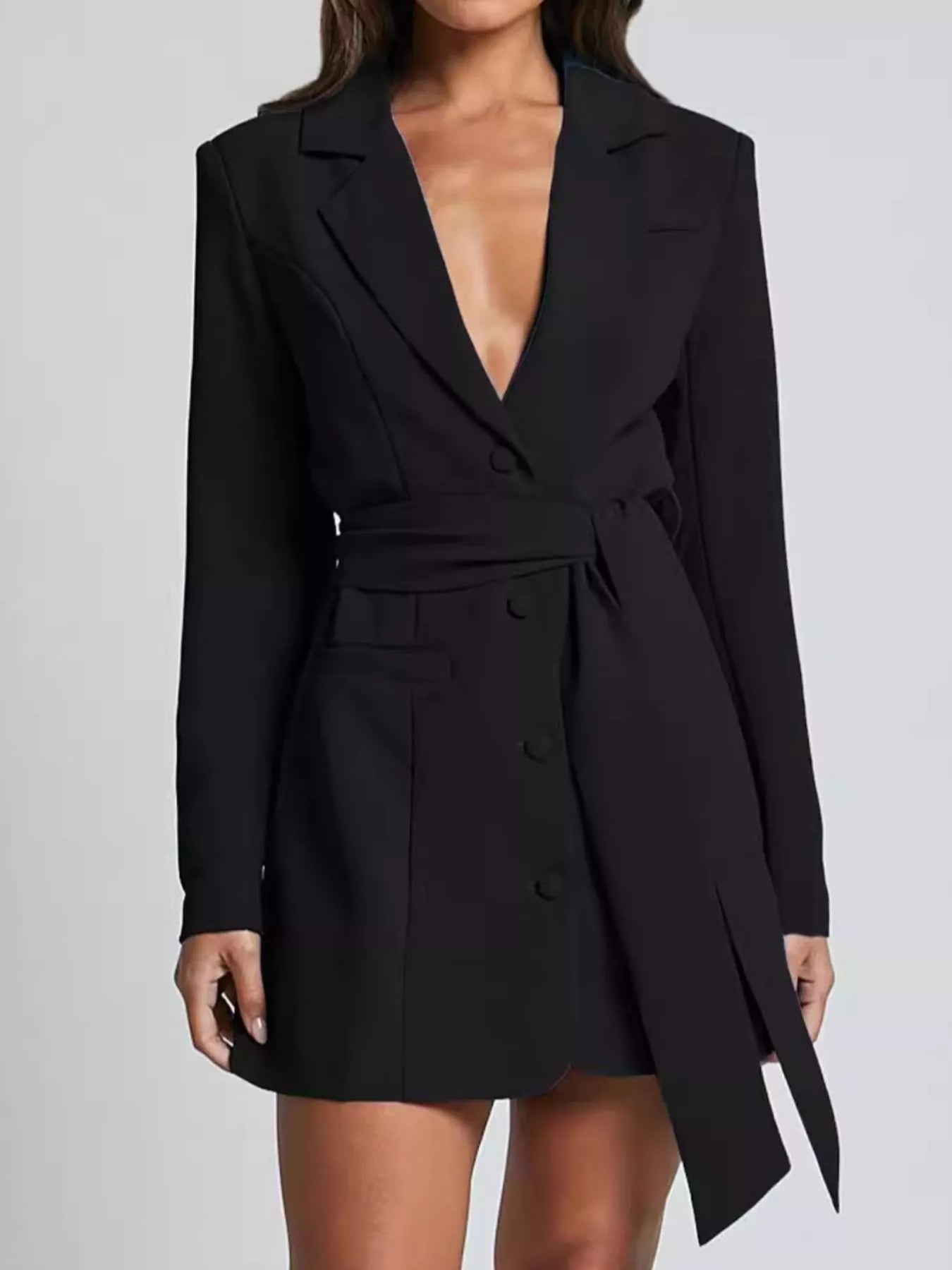 Fashorio Blazers Lapel Collar Tie Waist Blazer