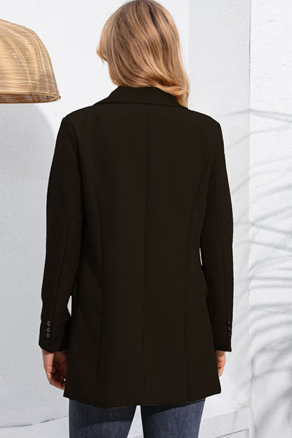 Lapel Neck Long Sleeve Blazer with Pockets - Fashorio