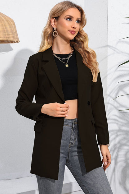 Lapel Neck Long Sleeve Blazer with Pockets - Fashorio