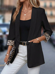 Fashorio Blazers Leopard Lapel Collar Open Front Blazer