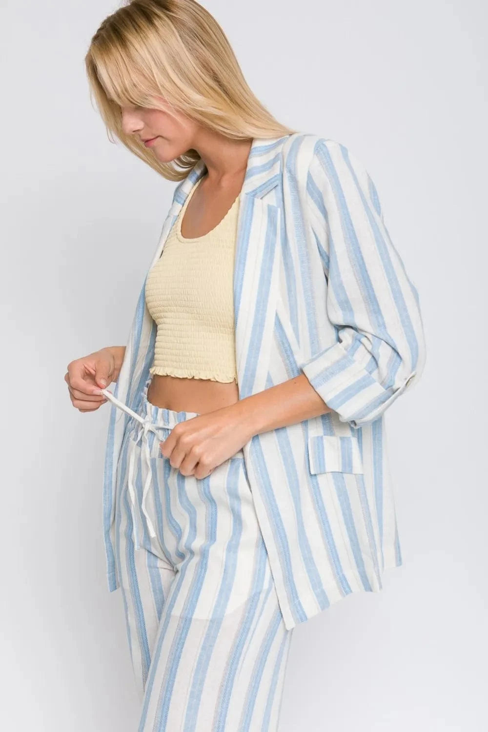 Fashorio Blazers Love Tree Linen Woven Striped Blazer