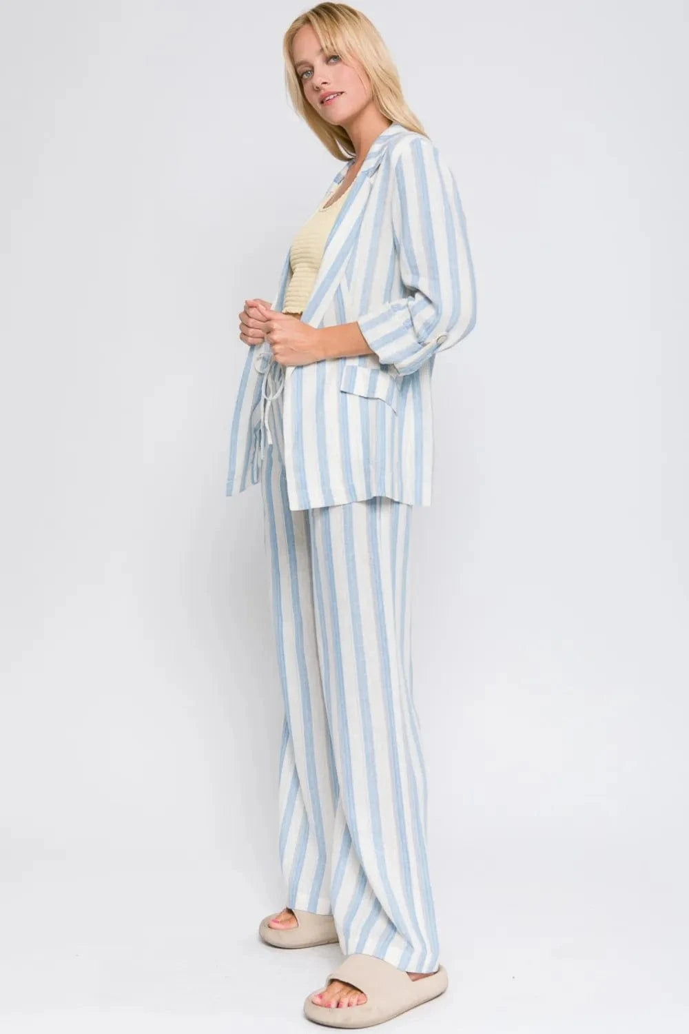 Fashorio Blazers Love Tree Linen Woven Striped Blazer