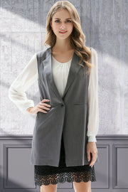 Fashorio Blazers Mid Gray / S One-Button Sleeveless Longline Blazer