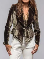 Fashorio Blazers Military Green / S Velvet Lapel Collar One Button Blazer