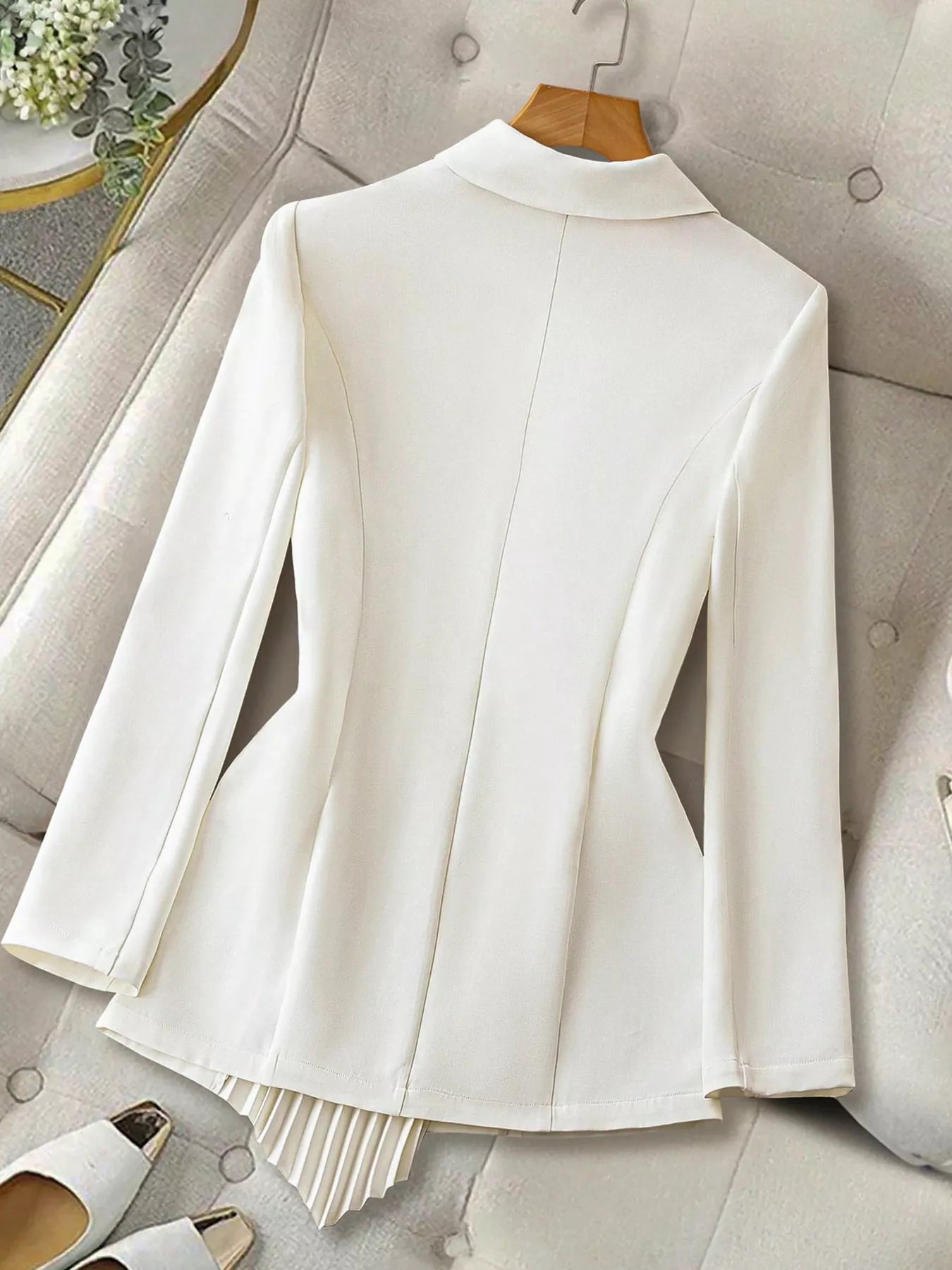 Fashorio Blazers One Button Asymmetric Pleated Hem Blazer