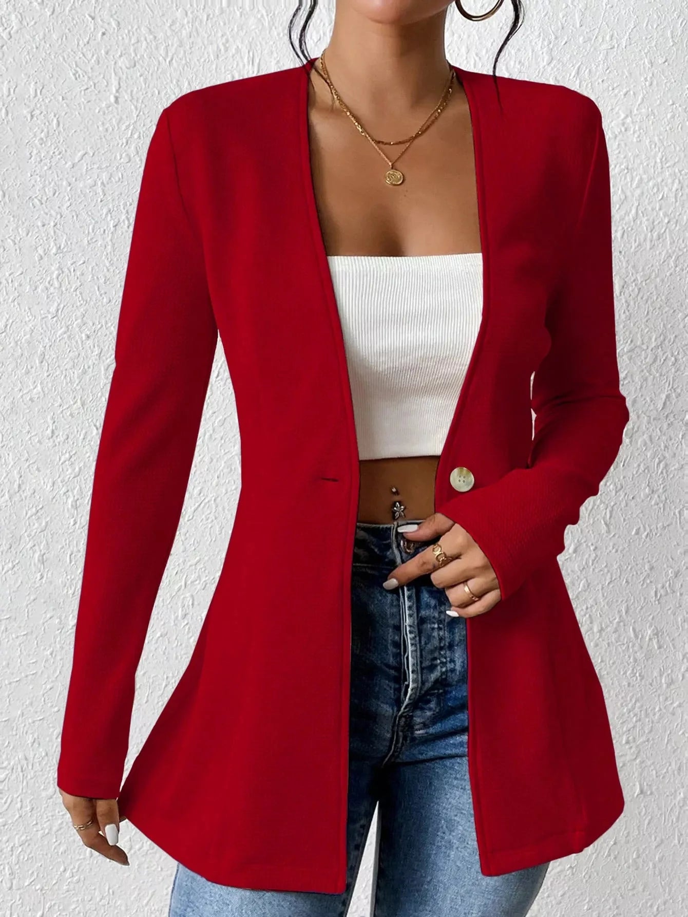Fashorio Blazers One Button Long Sleeve Blazer