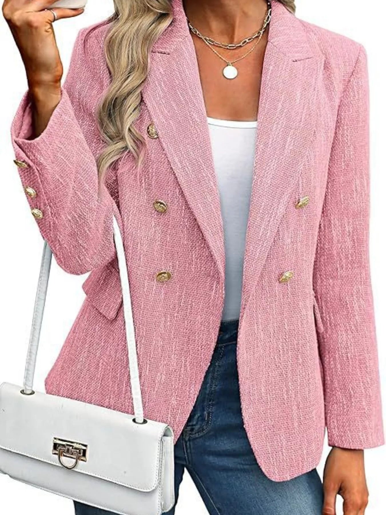 Fashorio Blazers Pale Blush / S Double-Breasted Lapel Collar Blazer