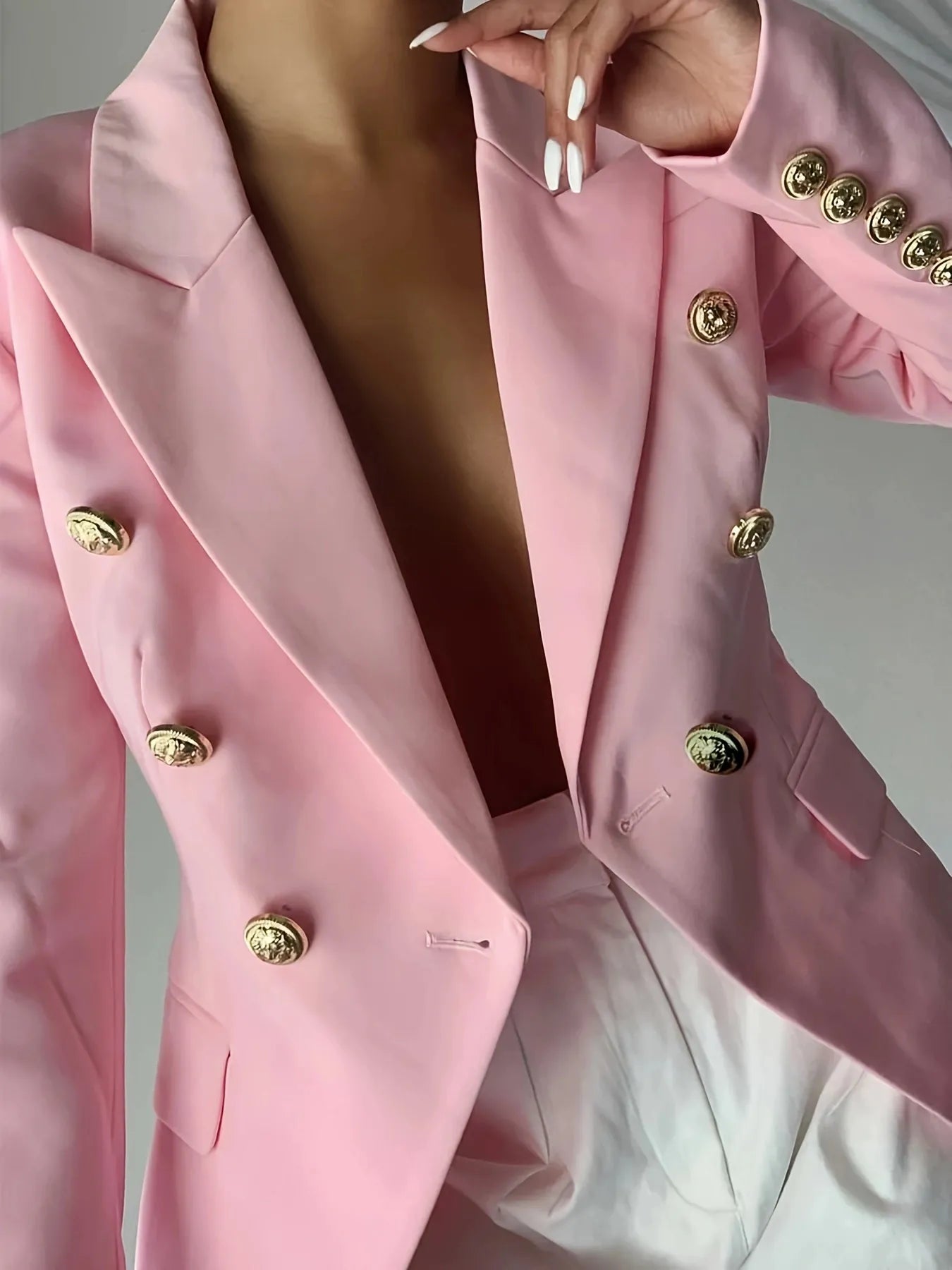 Fashorio Blazers Pink / S Decor Button Lapel Collar Blazer