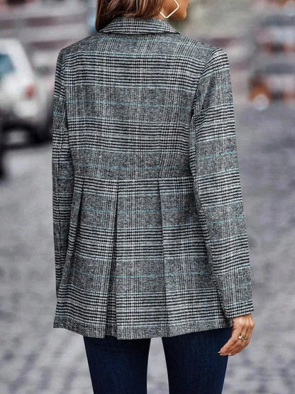 Plaid Button Up Lapel Collar Blazer - Fashorio