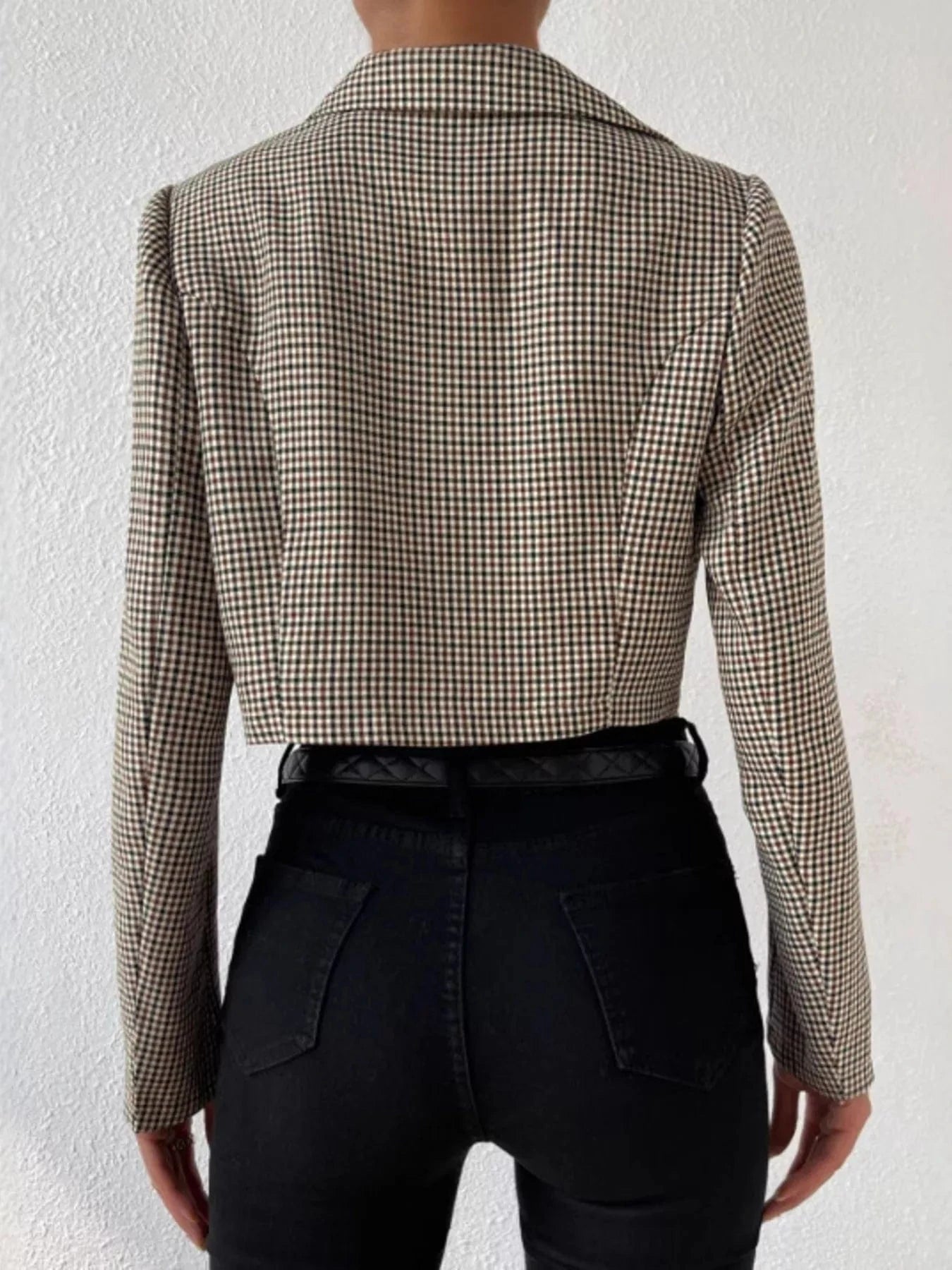 Fashorio Blazers Plaid Lapel Collar Cropped Blazer