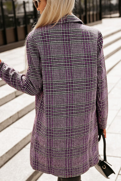 Plaid Lapel Collar Longline Blazer - Fashorio