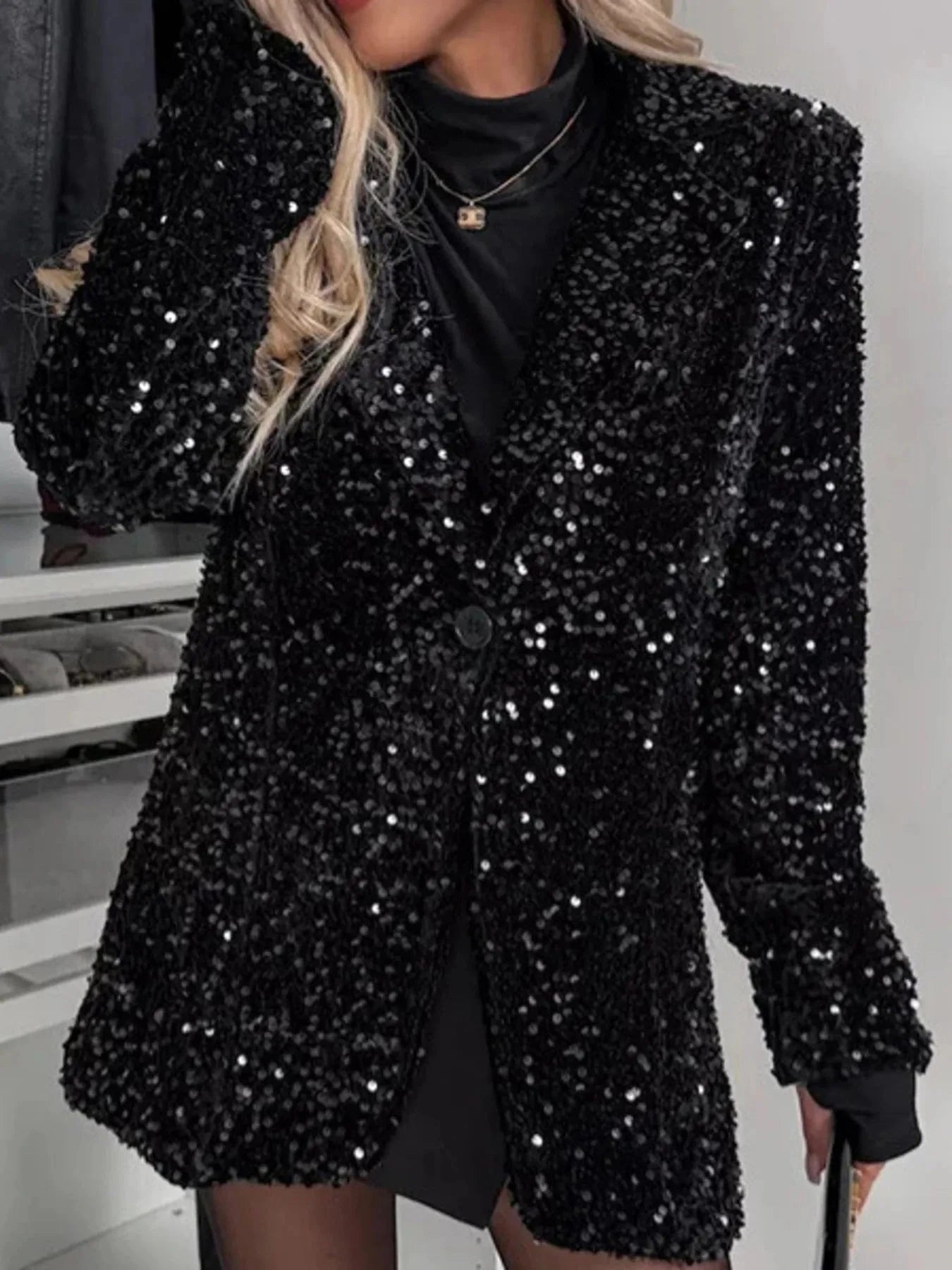 Fashorio Blazers Sequin Lapel Collar Long Sleeve Blazer