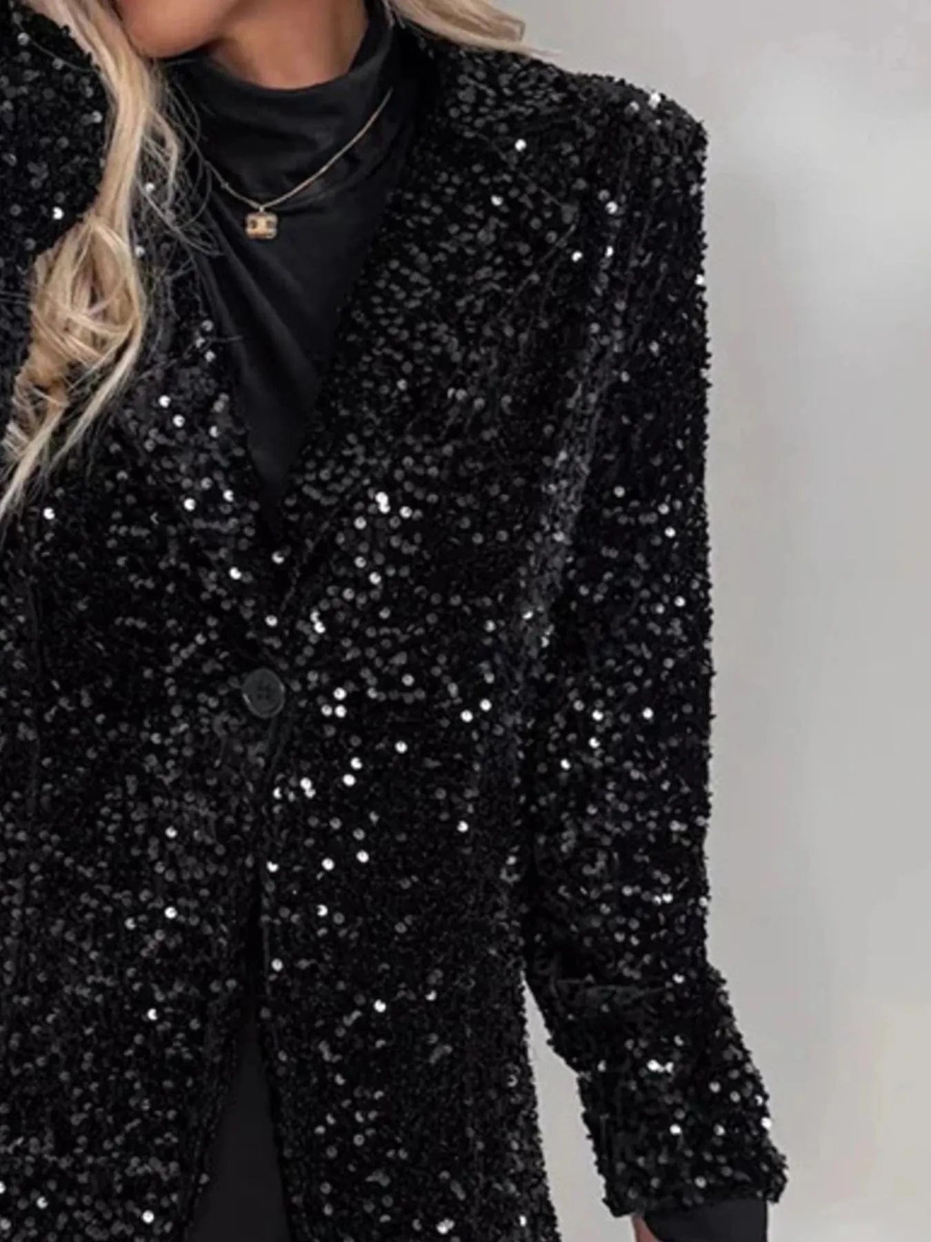 Fashorio Blazers Sequin Lapel Collar Long Sleeve Blazer