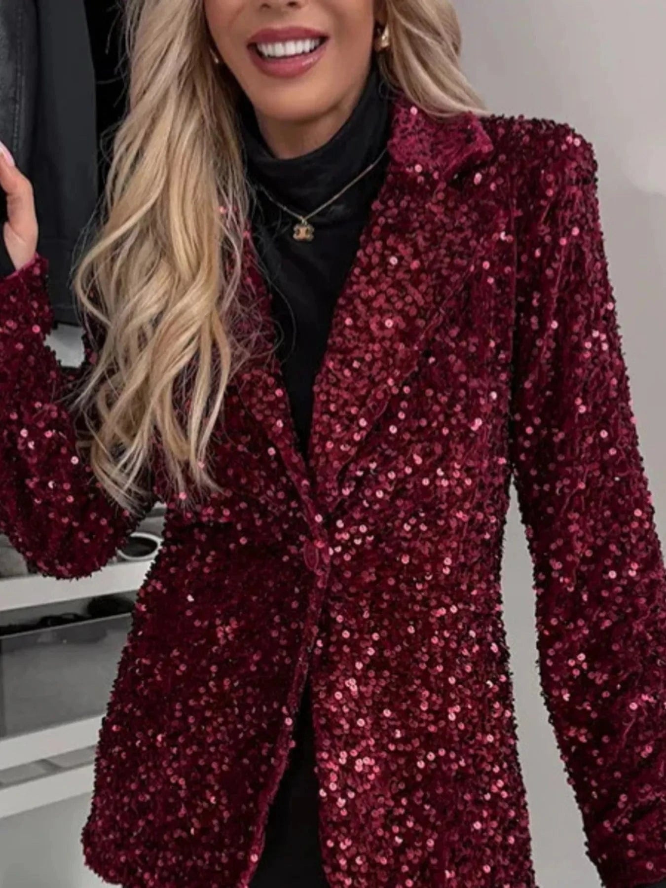 Fashorio Blazers Sequin Lapel Collar Long Sleeve Blazer